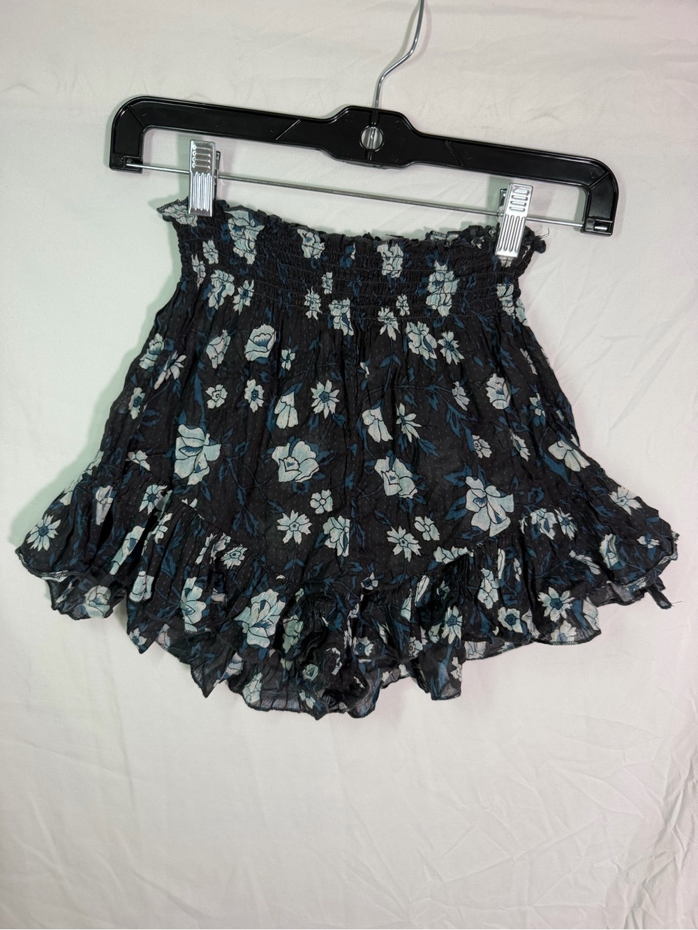 Free People Black Floral Smocked Ruffle Mini Skirt